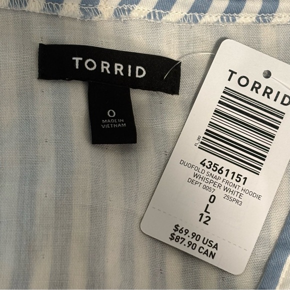 Torrid Blue and White Striped Snap Front Hooded Jacket Plus SIZE 0 (12) NWT - Picture 12 of 16